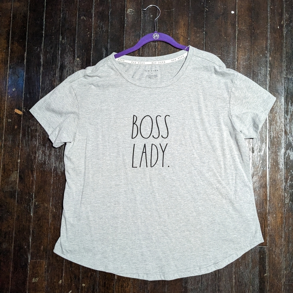 Rae Dunn Boss Lady Grey Short Sleeve Graphic Tee
